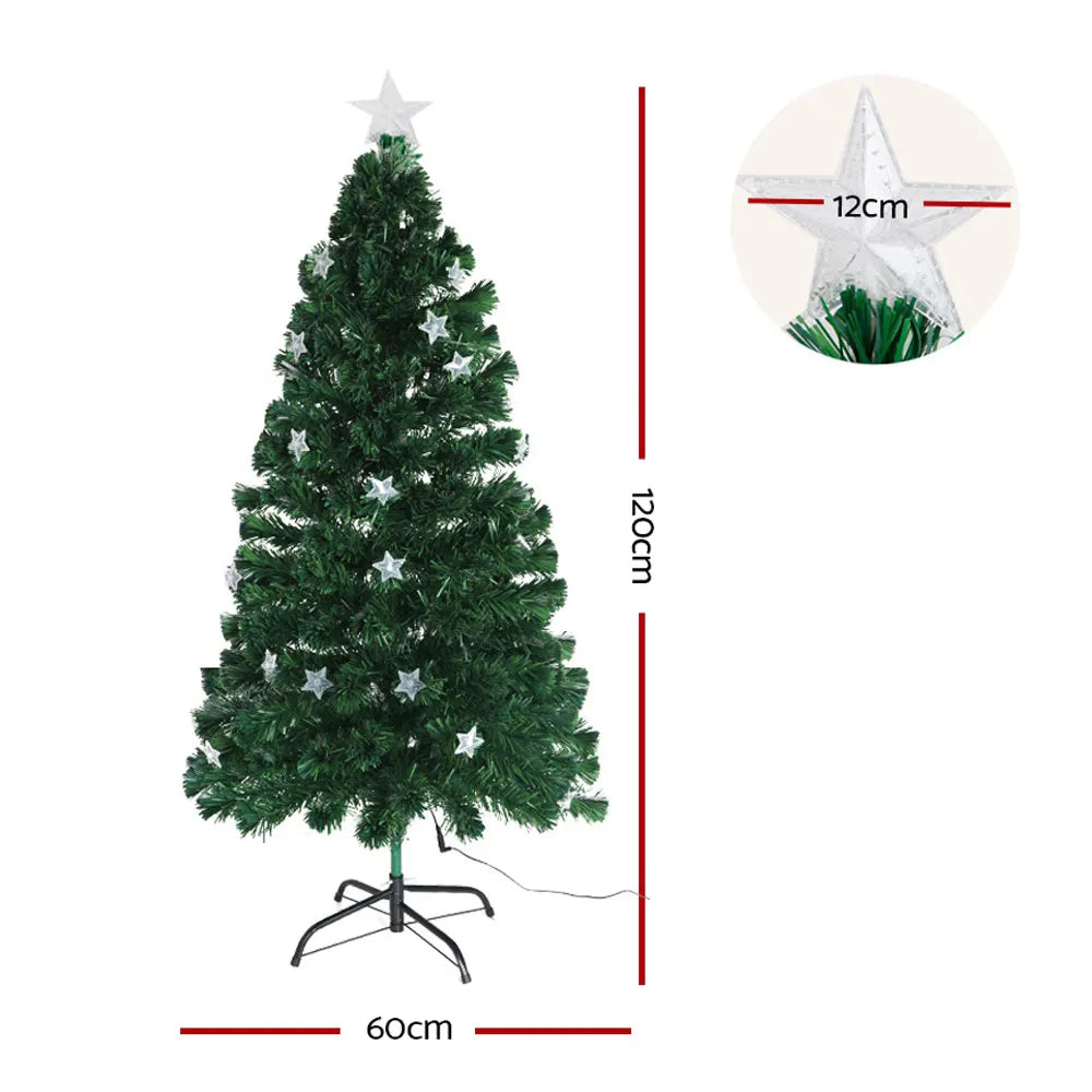 Jingle Jollys 1.2m Christmas Tree Optic Fibre LED Xmas tree Multi Colour - Image 2