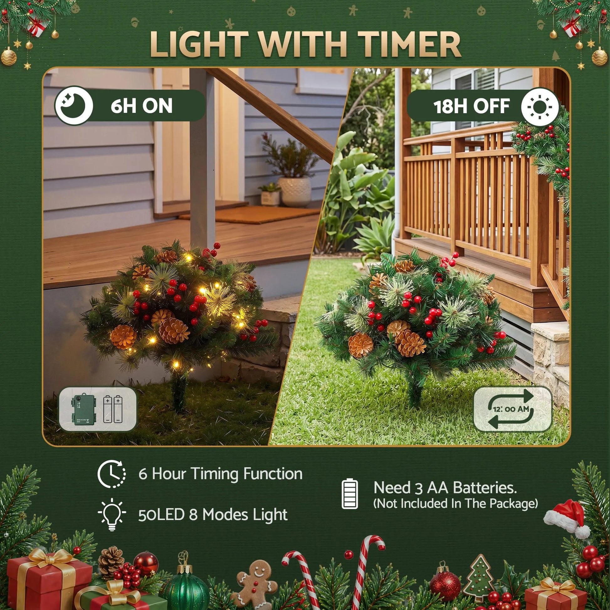 Jingle Jollys 2 Pack 45cm Lighted Artificial Christmas Tree Pathway Xmas Trees - Image 5