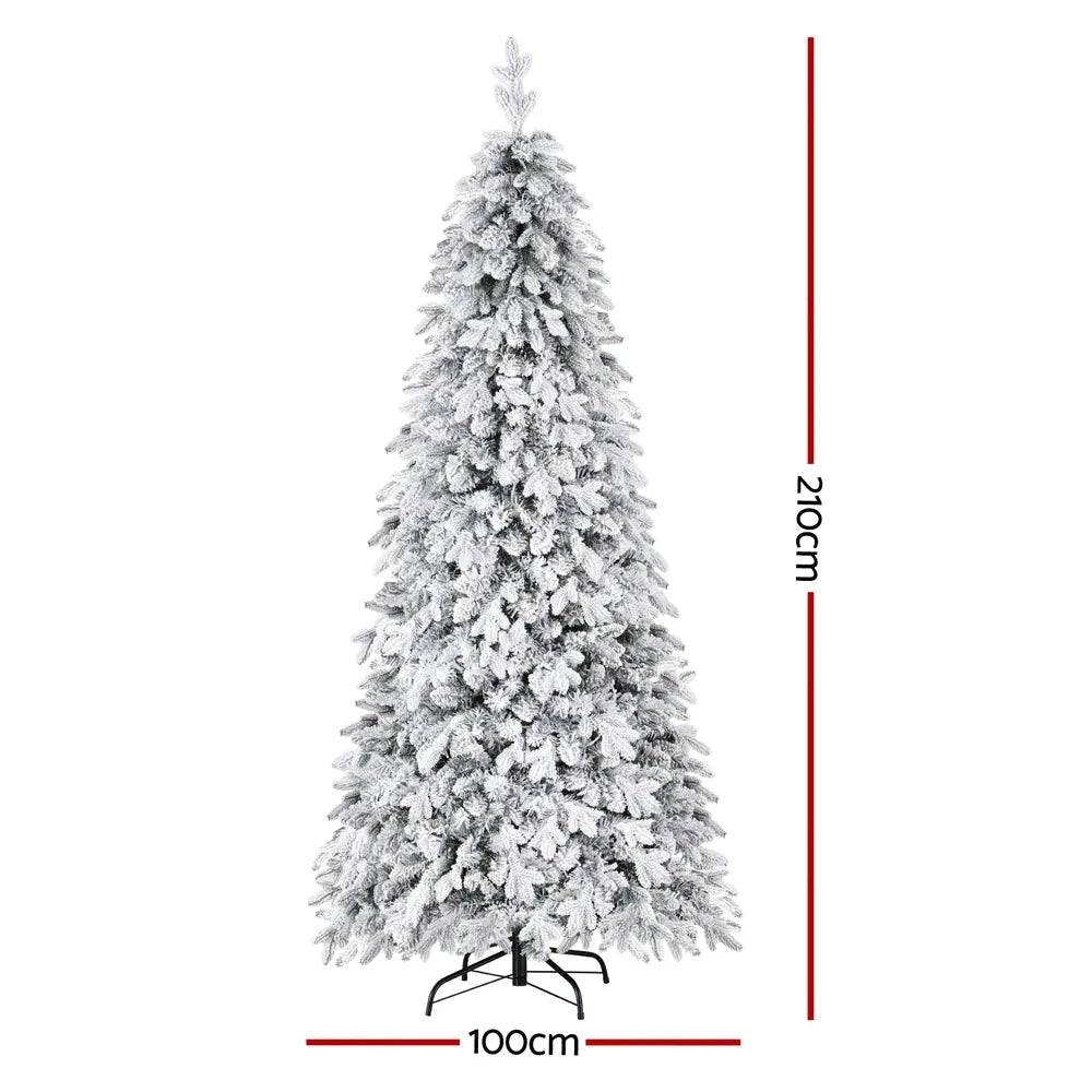 Jingle Jollys Christmas Tree 2.1m Flocking Pencil Tree LED Xmas 860 Tips White - Image 2