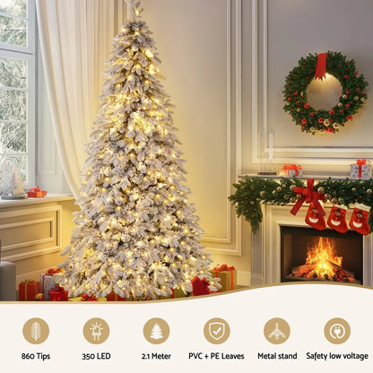 Jingle Jollys Christmas Tree 2.1m Flocking Pencil Tree LED Xmas 860 Tips White - Image 4