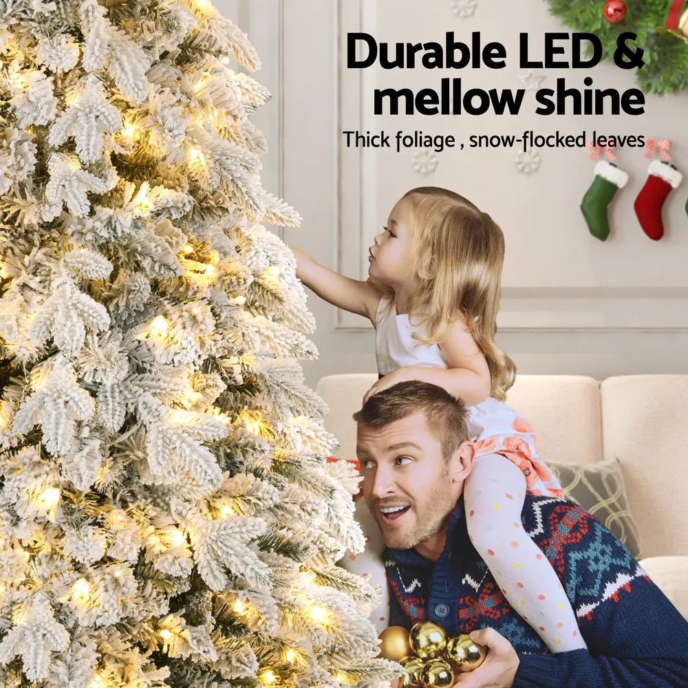 Jingle Jollys Christmas Tree 2.1m Flocking Pencil Tree LED Xmas 860 Tips White - Image 5