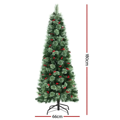 Jingle Jollys Christmas Tree 1.8M LED Xmas Tree Party Decorations Red Barries - Image 2