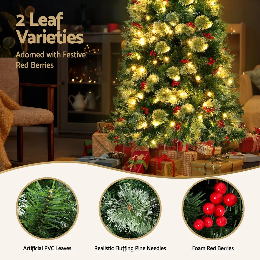 Jingle Jollys Christmas Tree 1.8M LED Xmas Tree Party Decorations Red Barries - Image 5