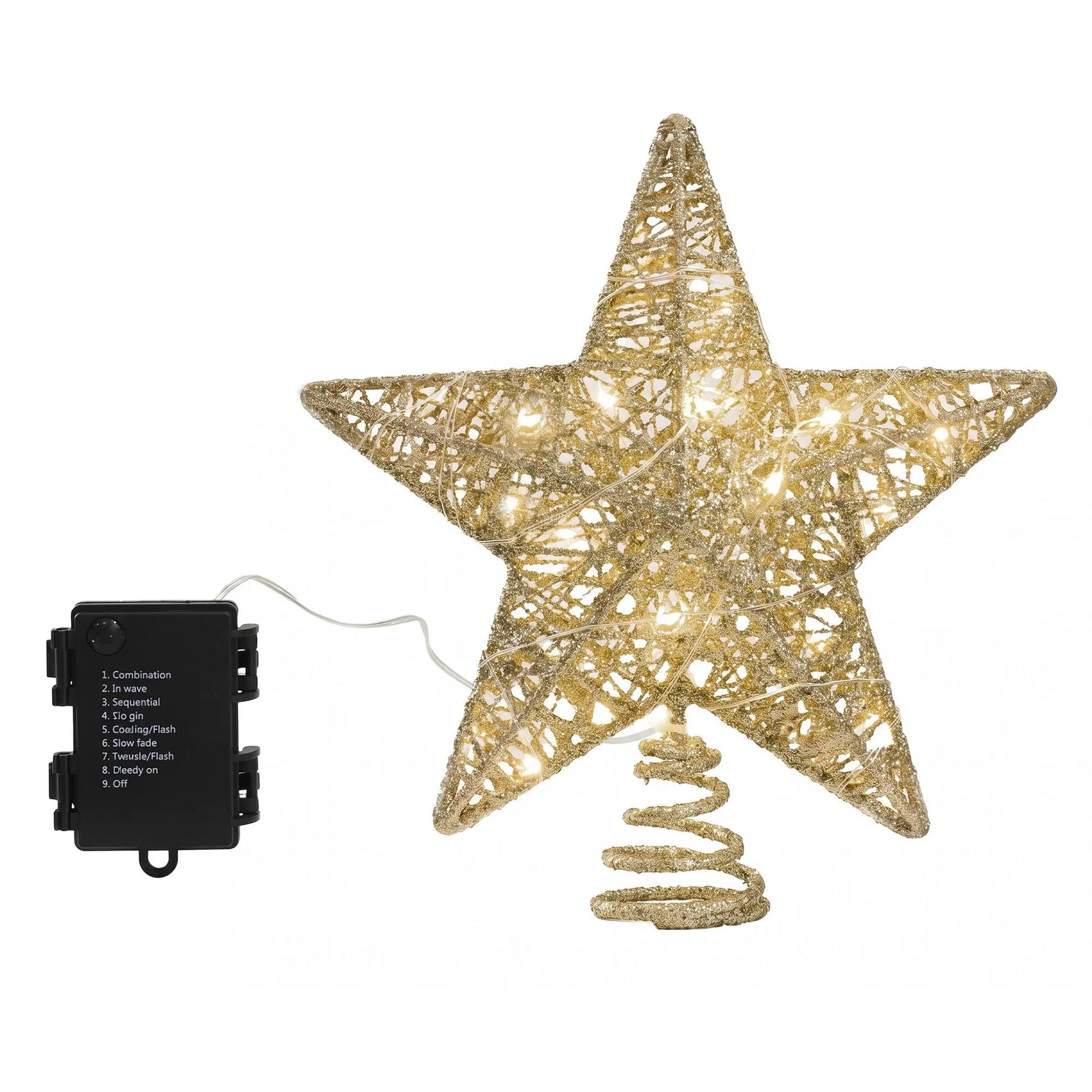 Jingle Jollys 3D Christmas Tree Topper Star 20 Warm LED Lights Gold Glitter - Image 4