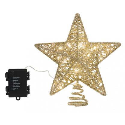 Jingle Jollys 3D Christmas Tree Topper Star 20 Warm LED Lights Gold Glitter - Image 4
