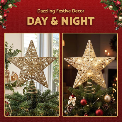 Jingle Jollys 3D Christmas Tree Topper Star 20 Warm LED Lights Gold Glitter - Image 5