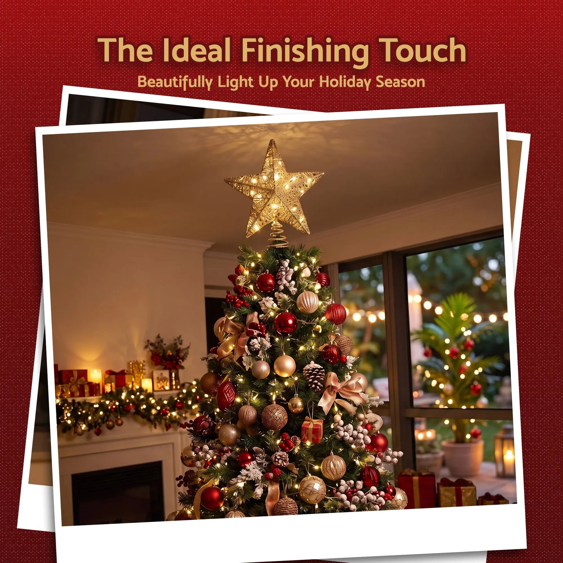 Jingle Jollys 3D Christmas Tree Topper Star 20 Warm LED Lights Gold Glitter - Image 9
