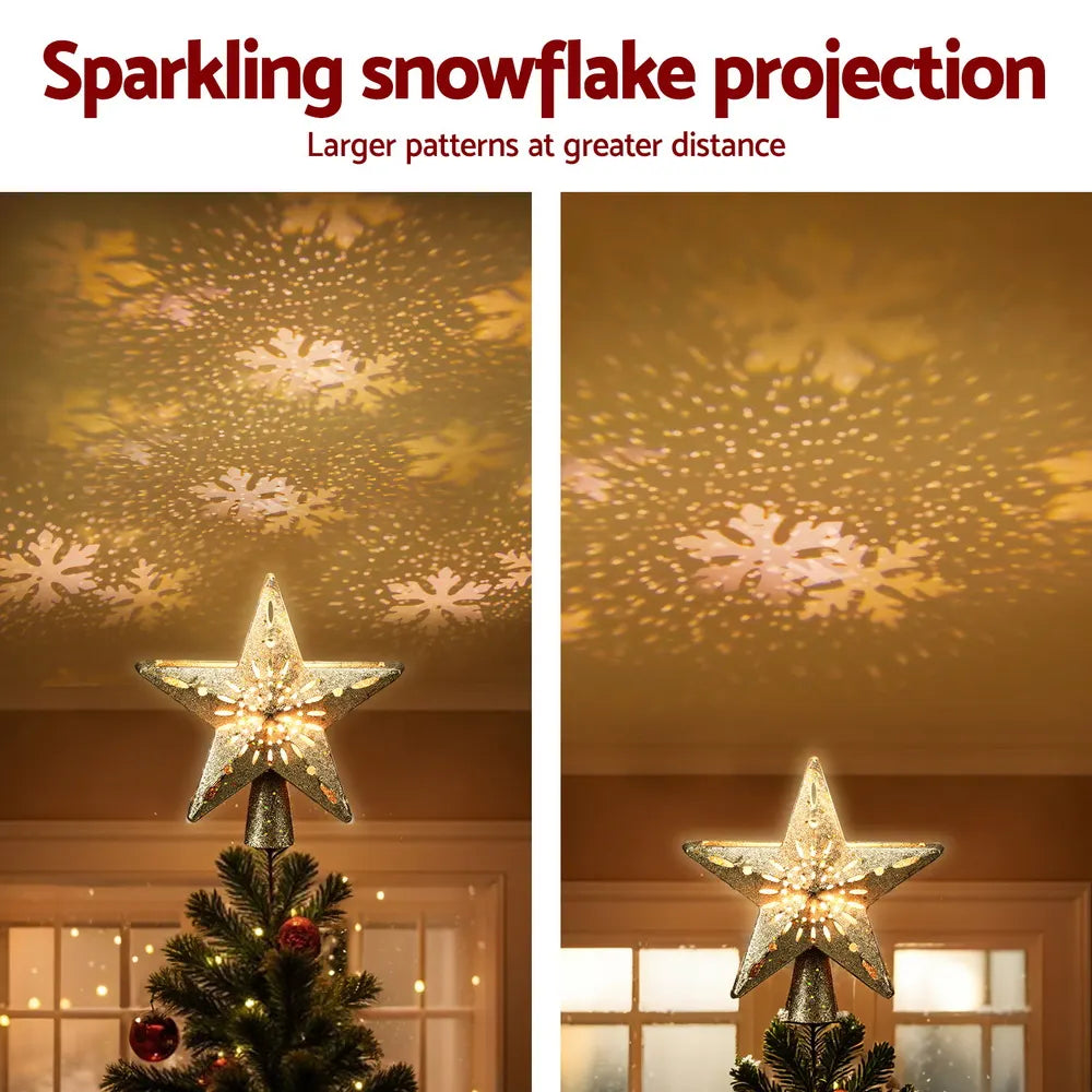 Jingle Jollys Christmas Tree Topper Star Snowflake Projector Party Glitter Gold - Image 4