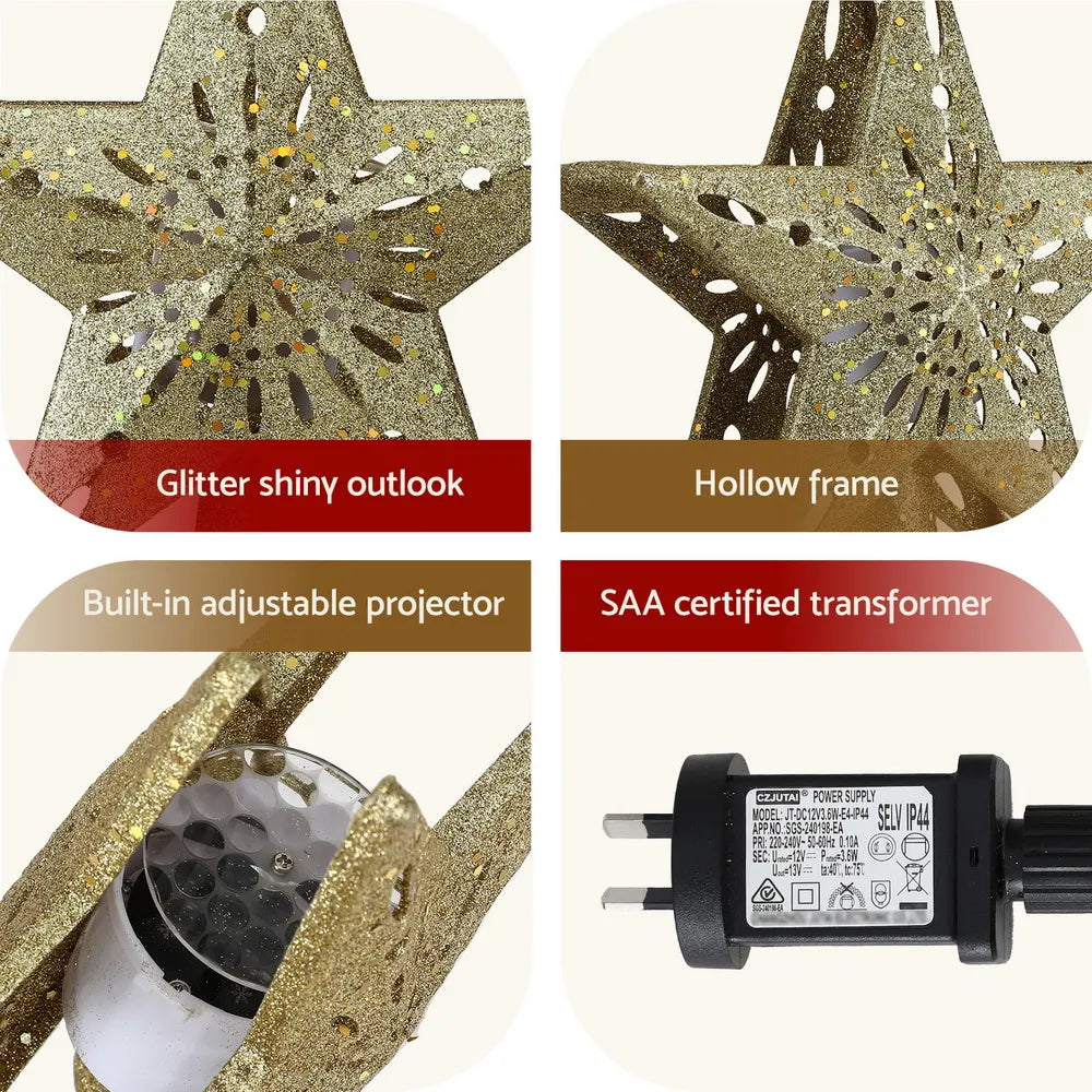 Jingle Jollys Christmas Tree Topper Star Snowflake Projector Party Glitter Gold - Image 6