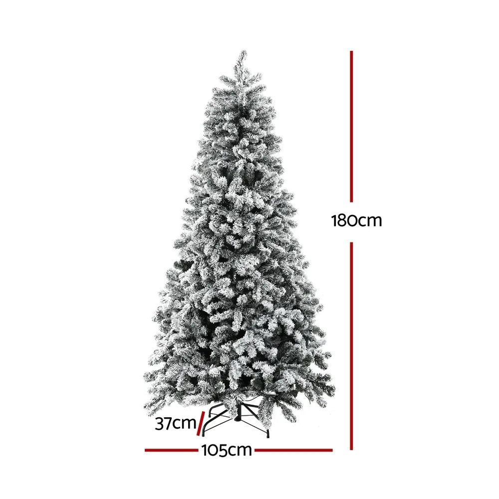 Jingle Jollys Christmas Tree 1.8m Snow Flocked LED Xmas Decoration 8 Light Modes - Image 2