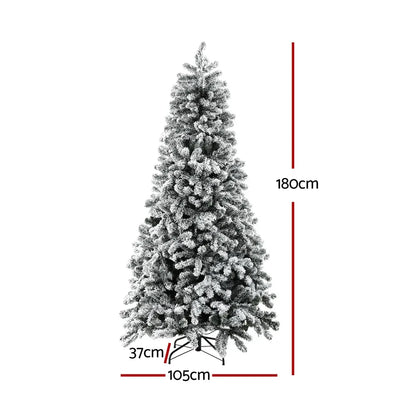 Jingle Jollys Christmas Tree 1.8m Snow Flocked LED Xmas Decoration 8 Light Modes - Image 2