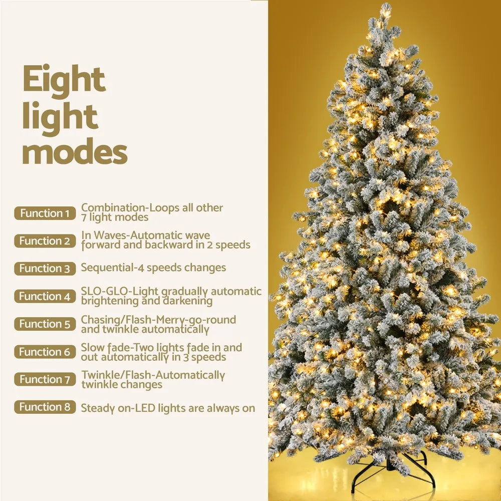 Jingle Jollys Christmas Tree 1.8m Snow Flocked LED Xmas Decoration 8 Light Modes - Image 5
