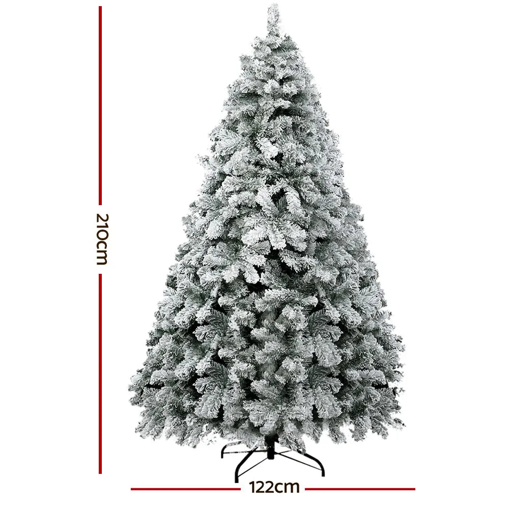 Jingle Jollys Christmas Tree 2.1m Snow Flocked Xmas Tree Decorations 780 Tips - Image 2
