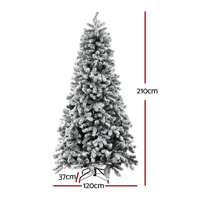 Jingle Jollys Christmas Tree 2.1m Snow Flocked LED Xmas Decoration 8 Light Modes - Image 2