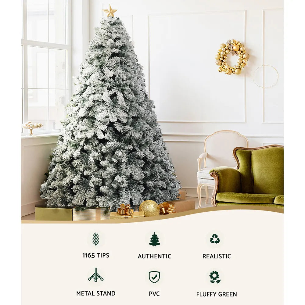 Jingle Jollys Christmas Tree 2.4m Snow Flocked Xmas Tree Decorations 1165 Tips - Image 4