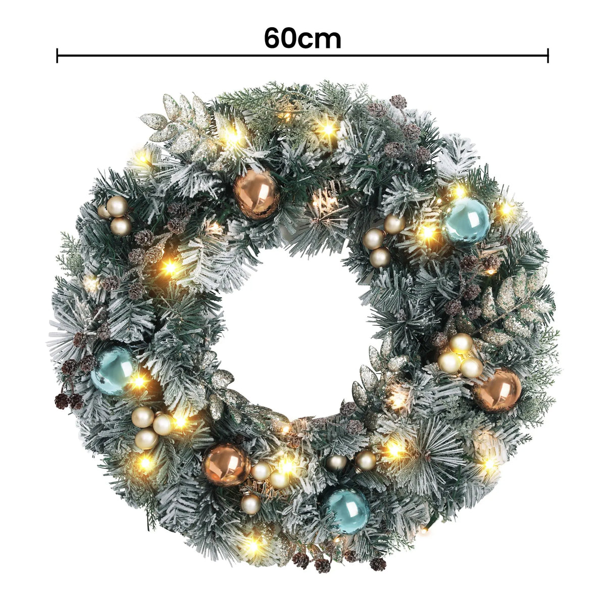 Jingle Jollys 60cm Christmas Wreath with LED Lights Snowy Garland Xmas Decor - Image 2