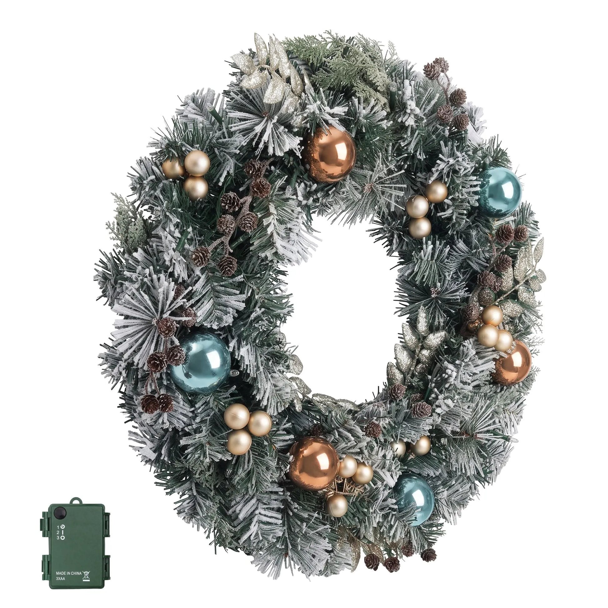 Jingle Jollys 60cm Christmas Wreath with LED Lights Snowy Garland Xmas Decor - Image 3
