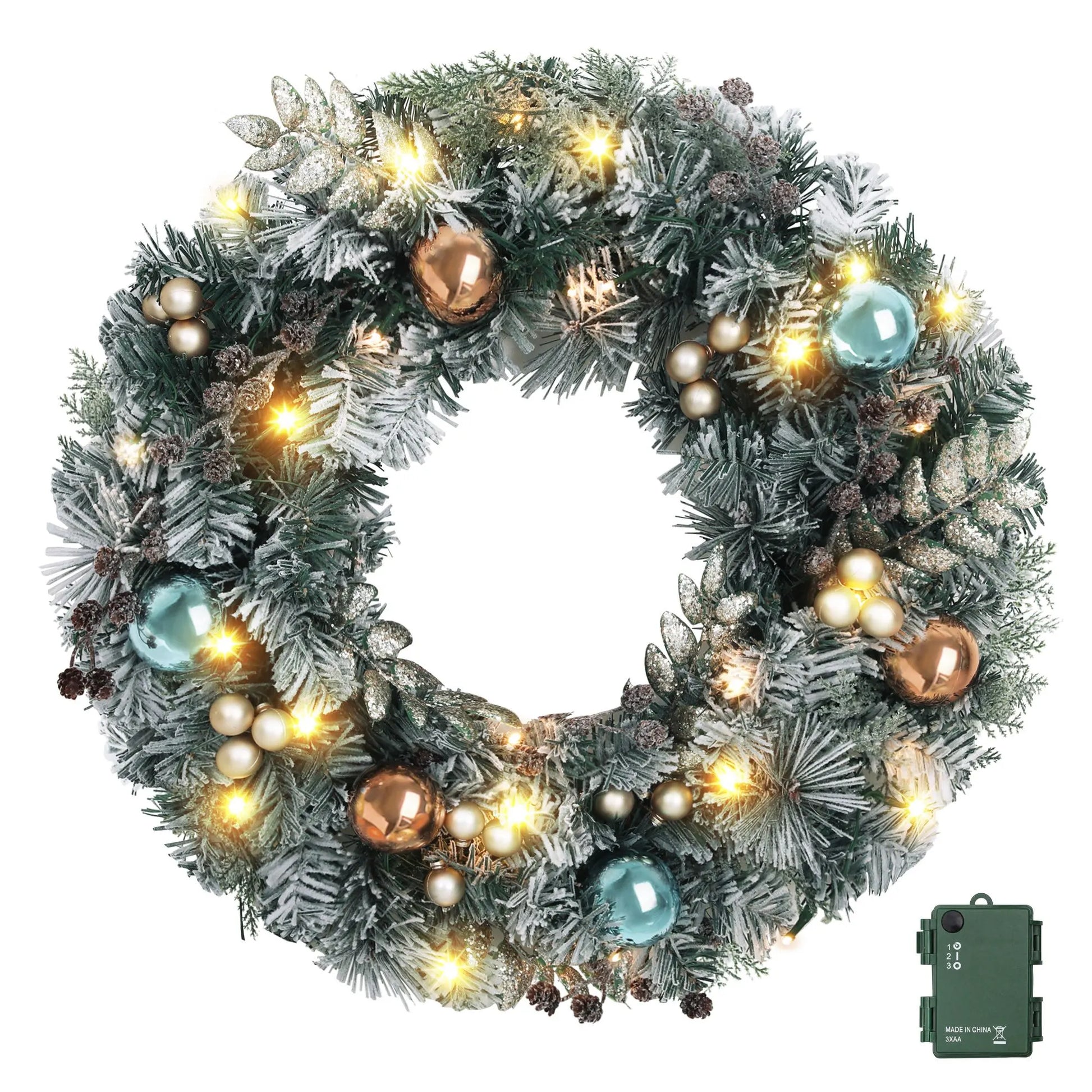 Jingle Jollys 60cm Christmas Wreath with LED Lights Snowy Garland Xmas Decor - Image 4