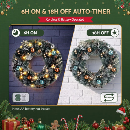 Jingle Jollys 60cm Christmas Wreath with LED Lights Snowy Garland Xmas Decor - Image 6