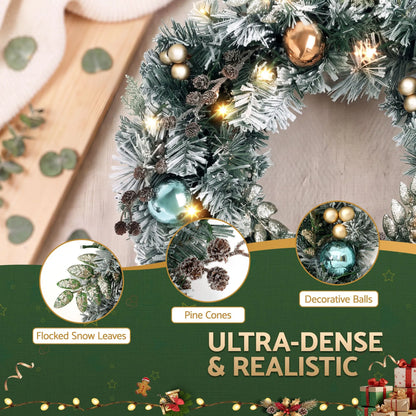 Jingle Jollys 60cm Christmas Wreath with LED Lights Snowy Garland Xmas Decor - Image 7