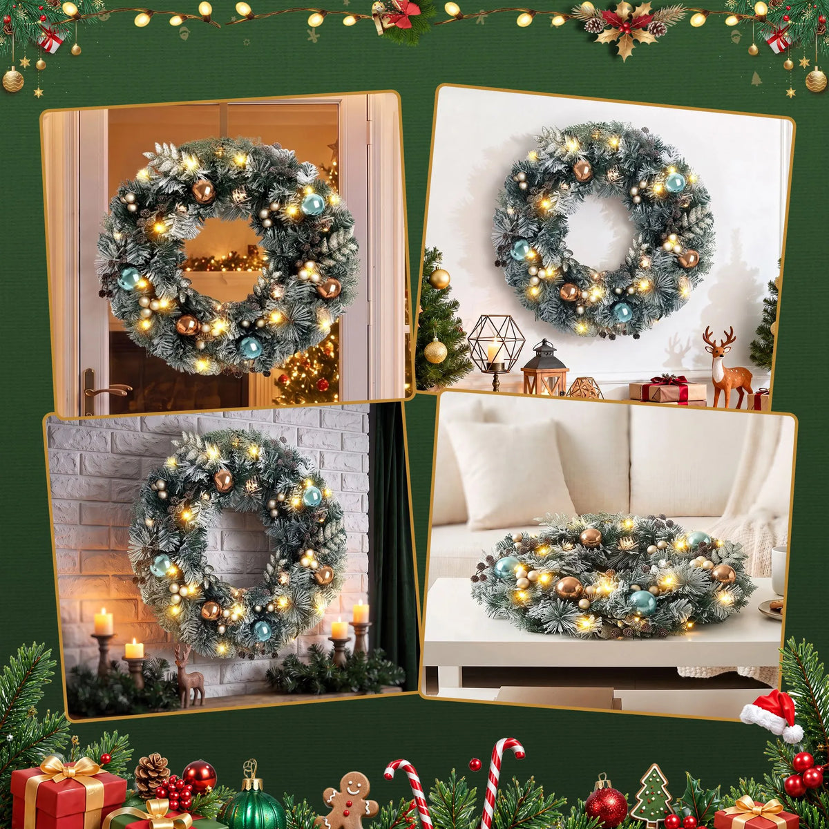 Jingle Jollys 60cm Christmas Wreath with LED Lights Snowy Garland Xmas Decor - Image 8
