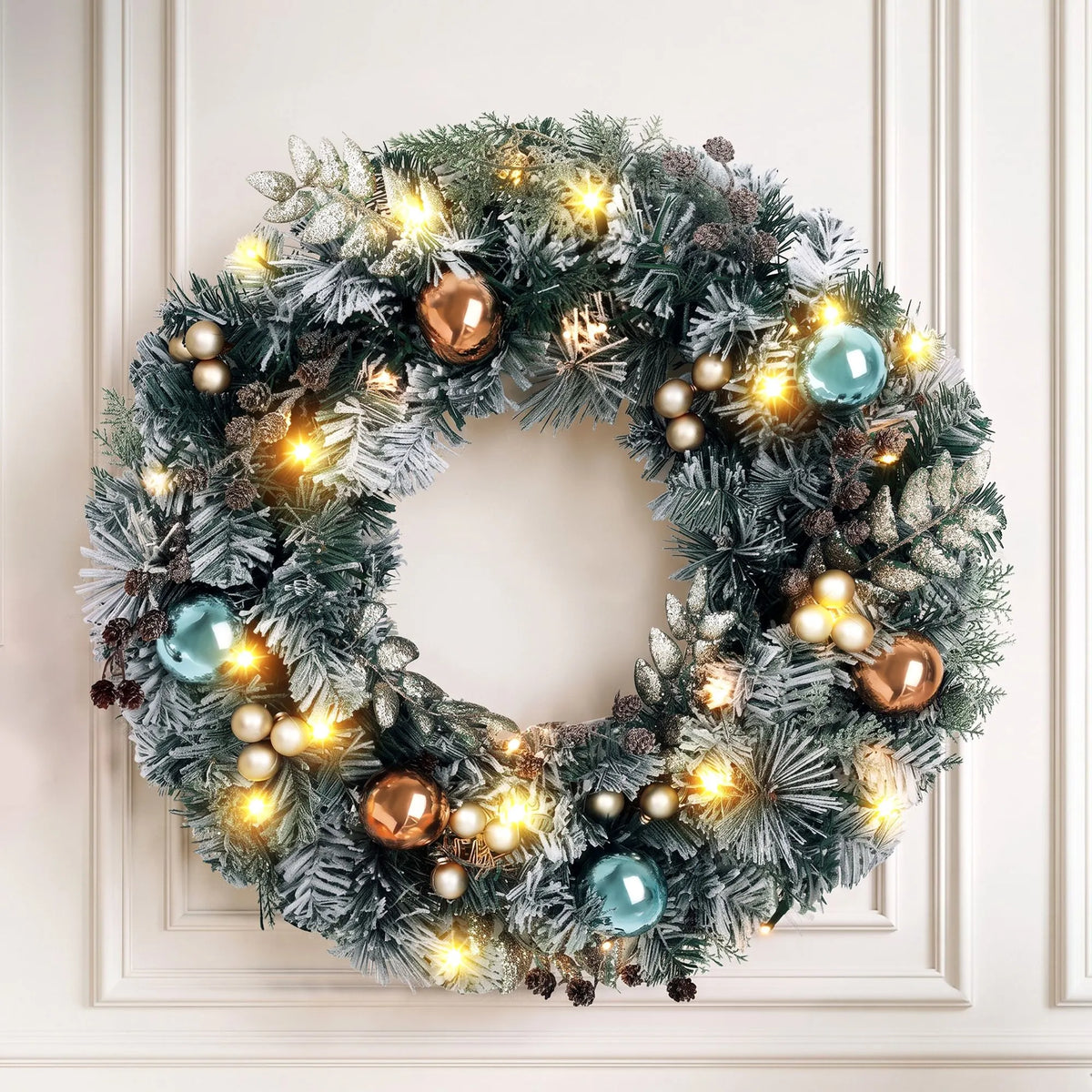 Jingle Jollys 60cm Christmas Wreath with LED Lights Snowy Garland Xmas Decor - Image 9