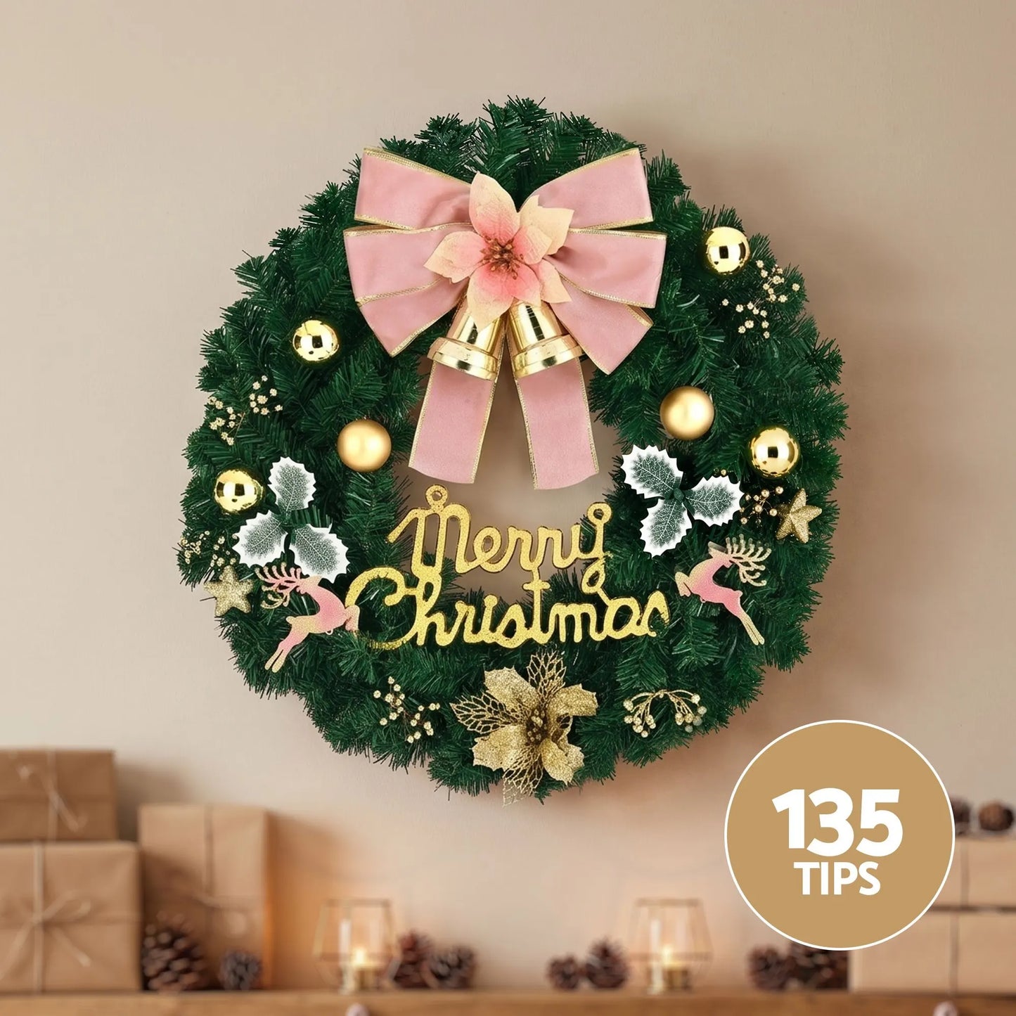 Jingle Jollys Christmas Wreath 60CM Garland Flowers Baubles Party Decorations - Image 4