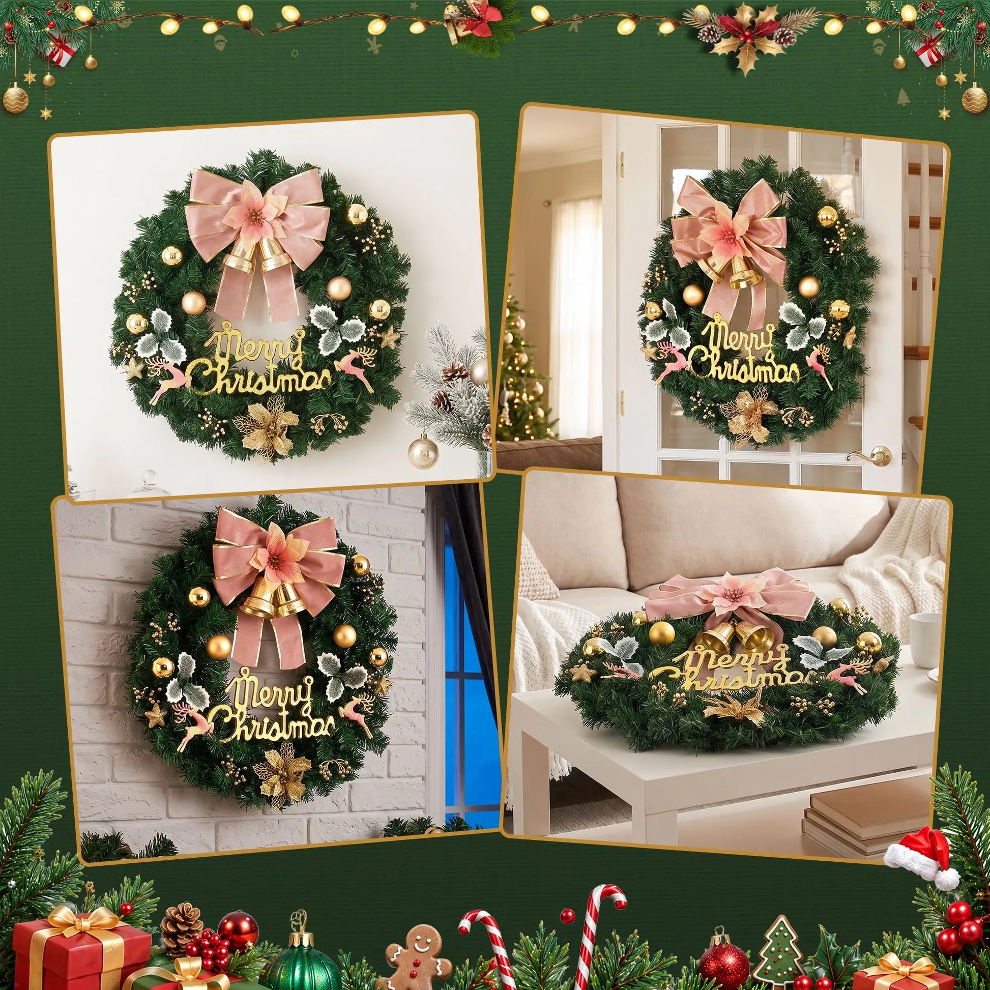 Jingle Jollys Christmas Wreath 60CM Garland Flowers Baubles Party Decorations - Image 6