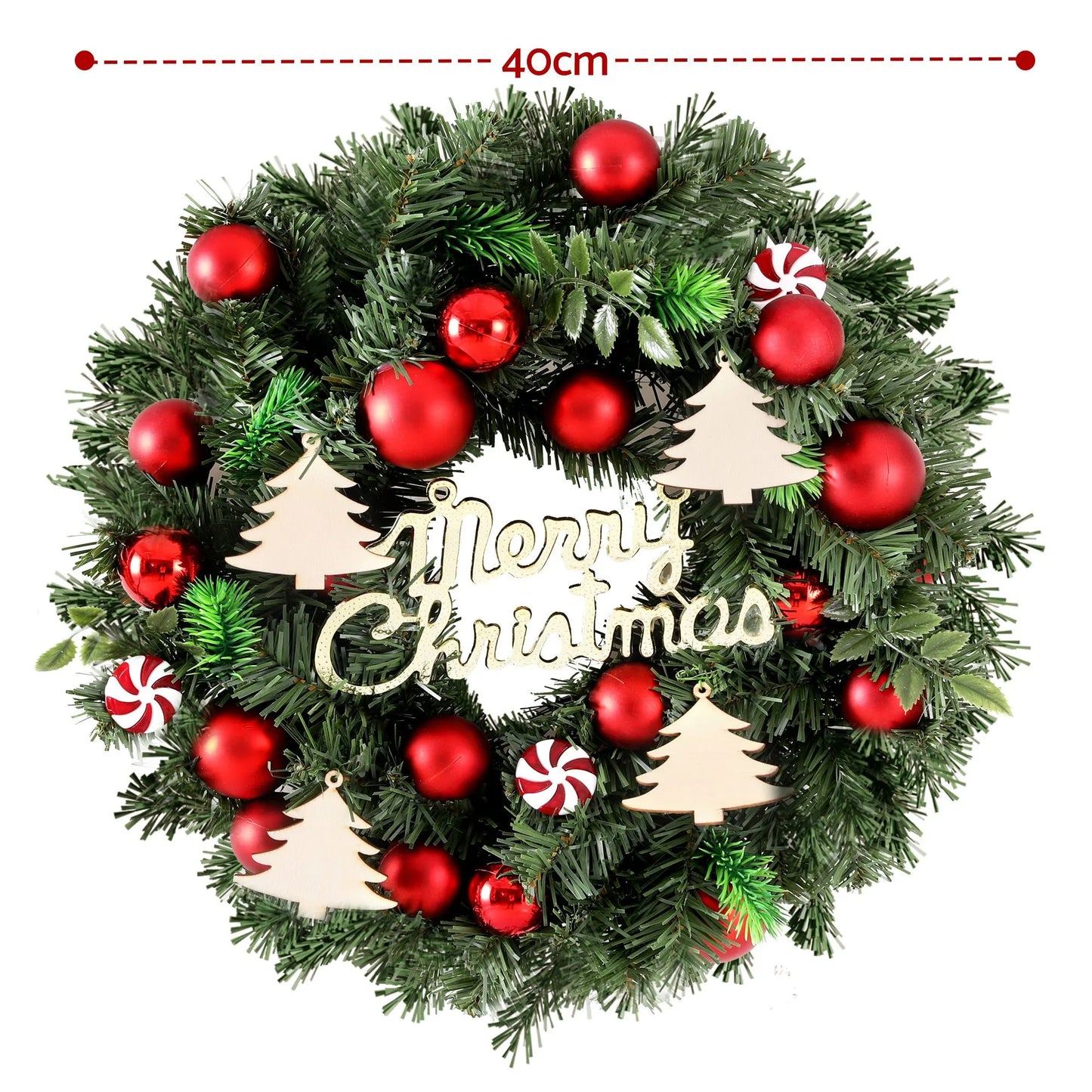 Jingle Jollys Christmas Wreath 40CM Xmas Garland Baubles Ornaments Party Decor - Image 2