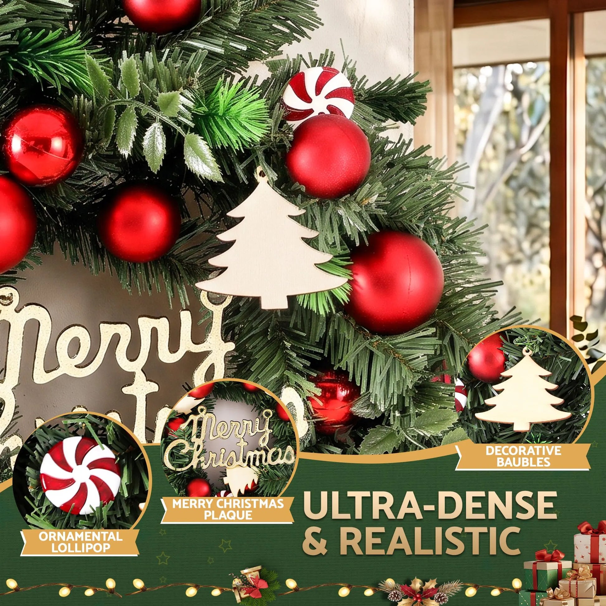 Jingle Jollys Christmas Wreath 40CM Xmas Garland Baubles Ornaments Party Decor - Image 6