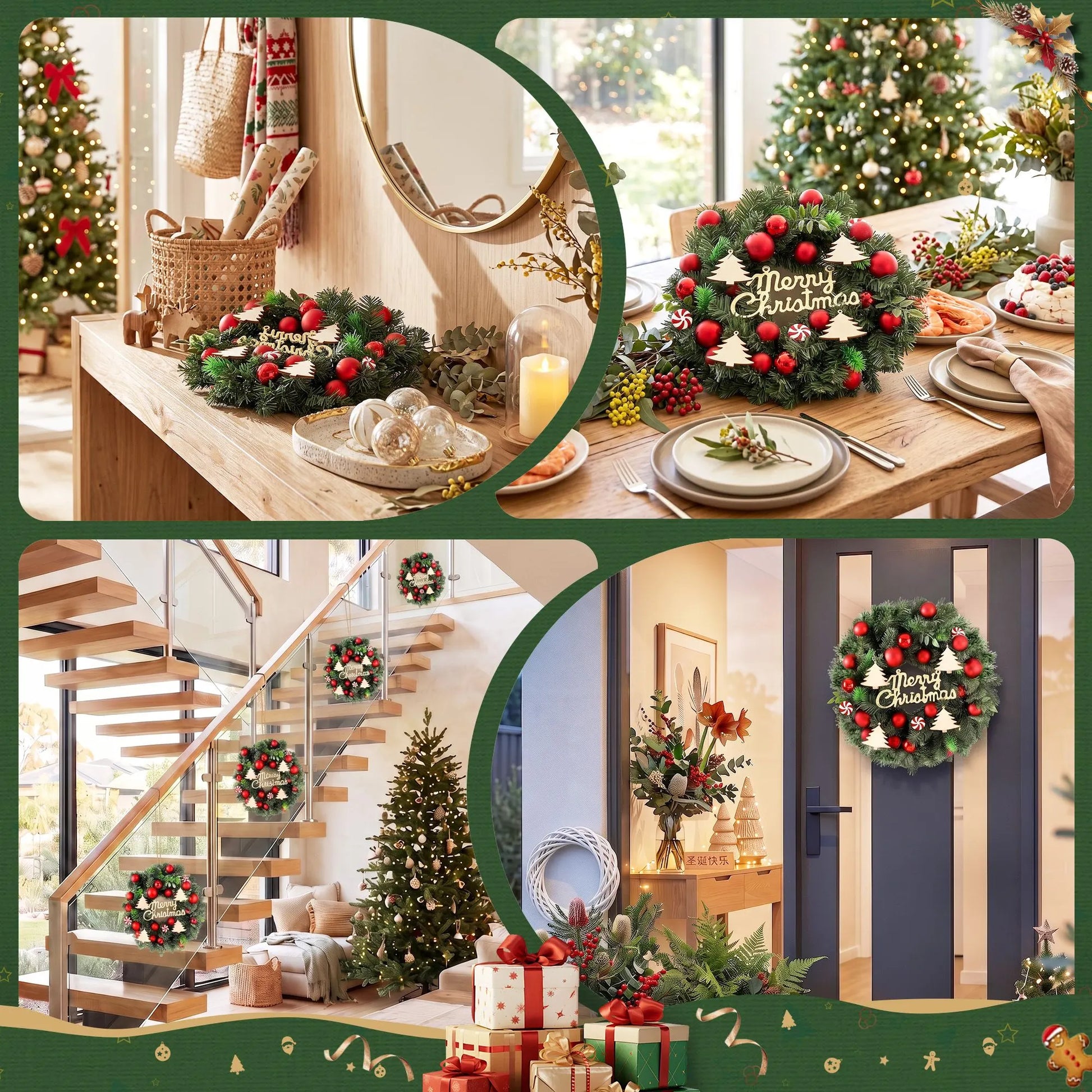Jingle Jollys Christmas Wreath 40CM Xmas Garland Baubles Ornaments Party Decor - Image 7