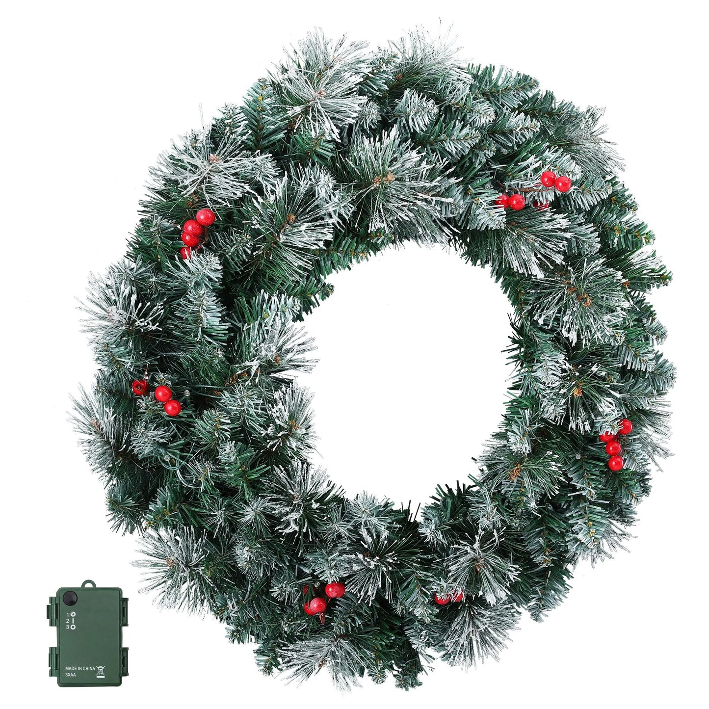 Jingle Jollys 60cm Christmas Wreath LED Lights Snowy Berries Garland Party Decor - Image 3
