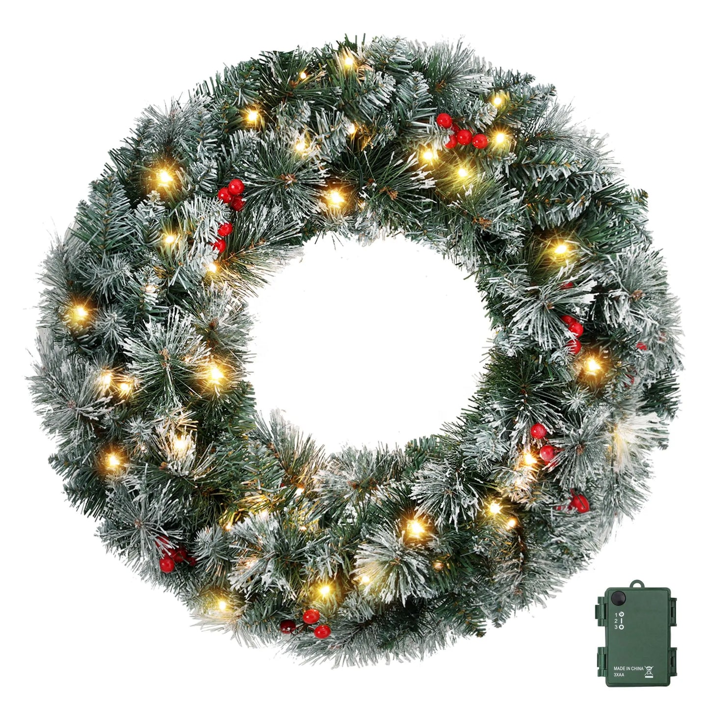 Jingle Jollys 60cm Christmas Wreath LED Lights Snowy Berries Garland Party Decor - Image 4