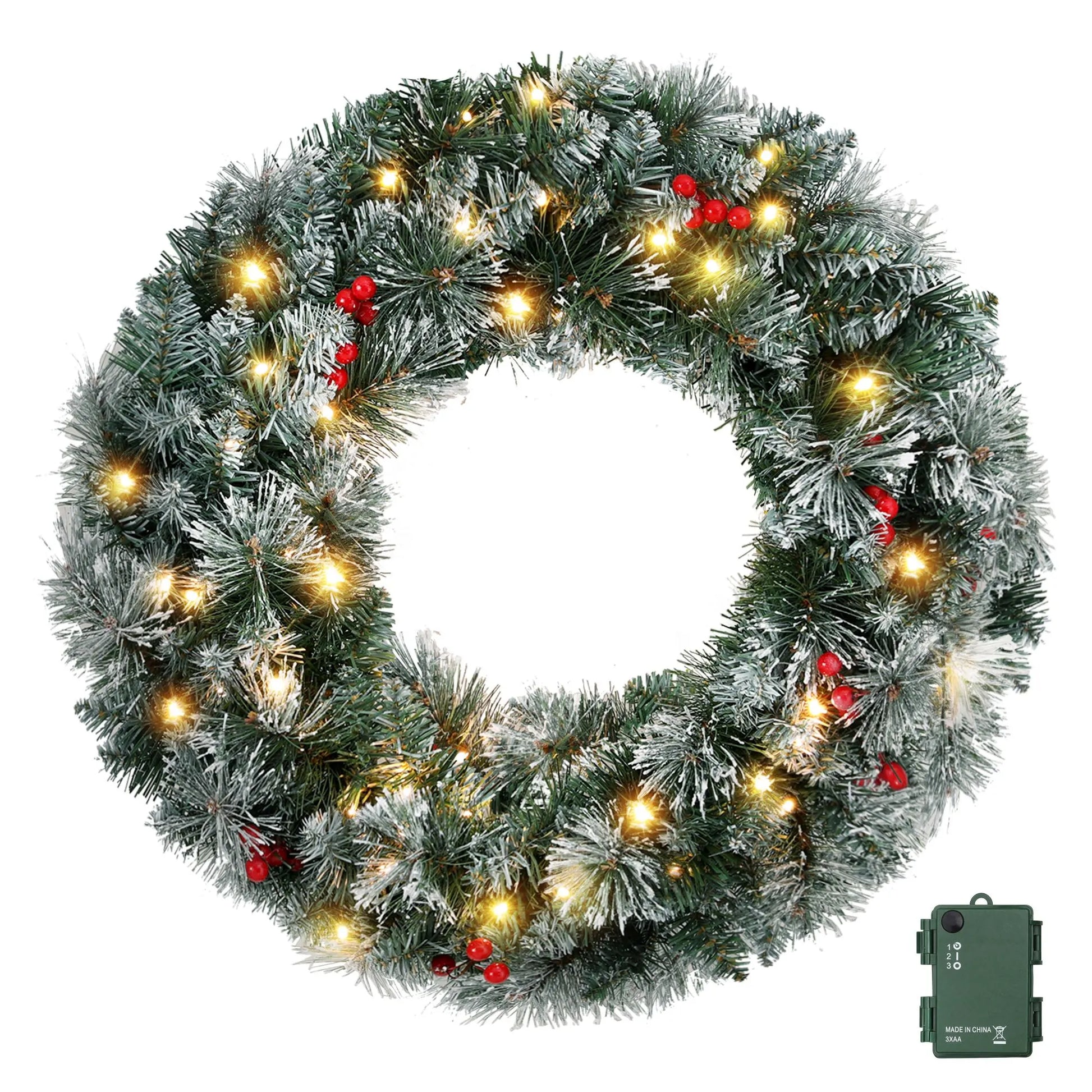 Jingle Jollys 60cm Christmas Wreath LED Lights Snowy Berries Garland Party Decor - Image 4