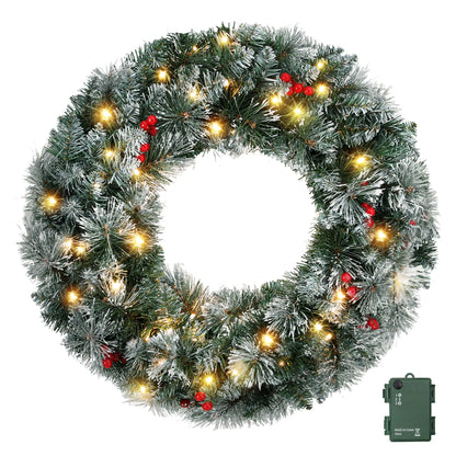 Jingle Jollys 60cm Christmas Wreath LED Lights Snowy Berries Garland Party Decor - Image 4