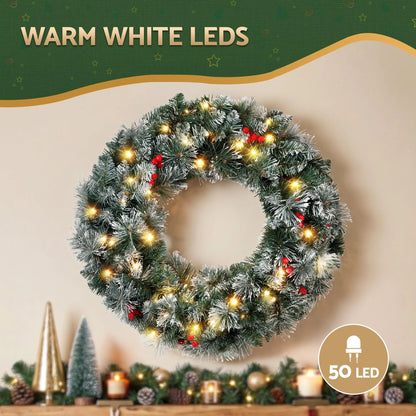 Jingle Jollys 60cm Christmas Wreath LED Lights Snowy Berries Garland Party Decor - Image 5