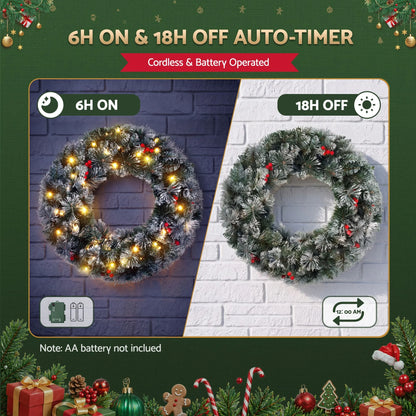 Jingle Jollys 60cm Christmas Wreath LED Lights Snowy Berries Garland Party Decor - Image 6