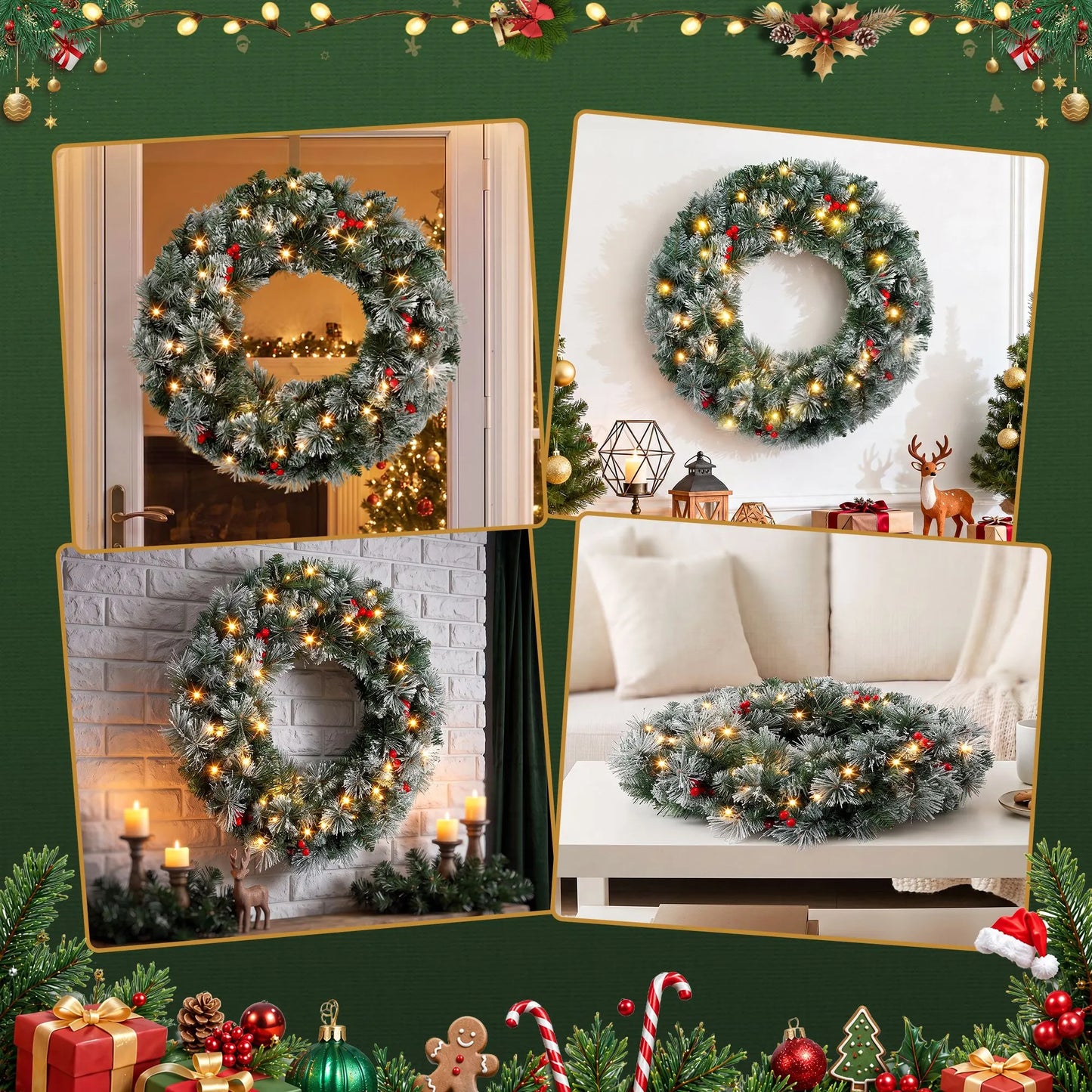 Jingle Jollys 60cm Christmas Wreath LED Lights Snowy Berries Garland Party Decor - Image 8