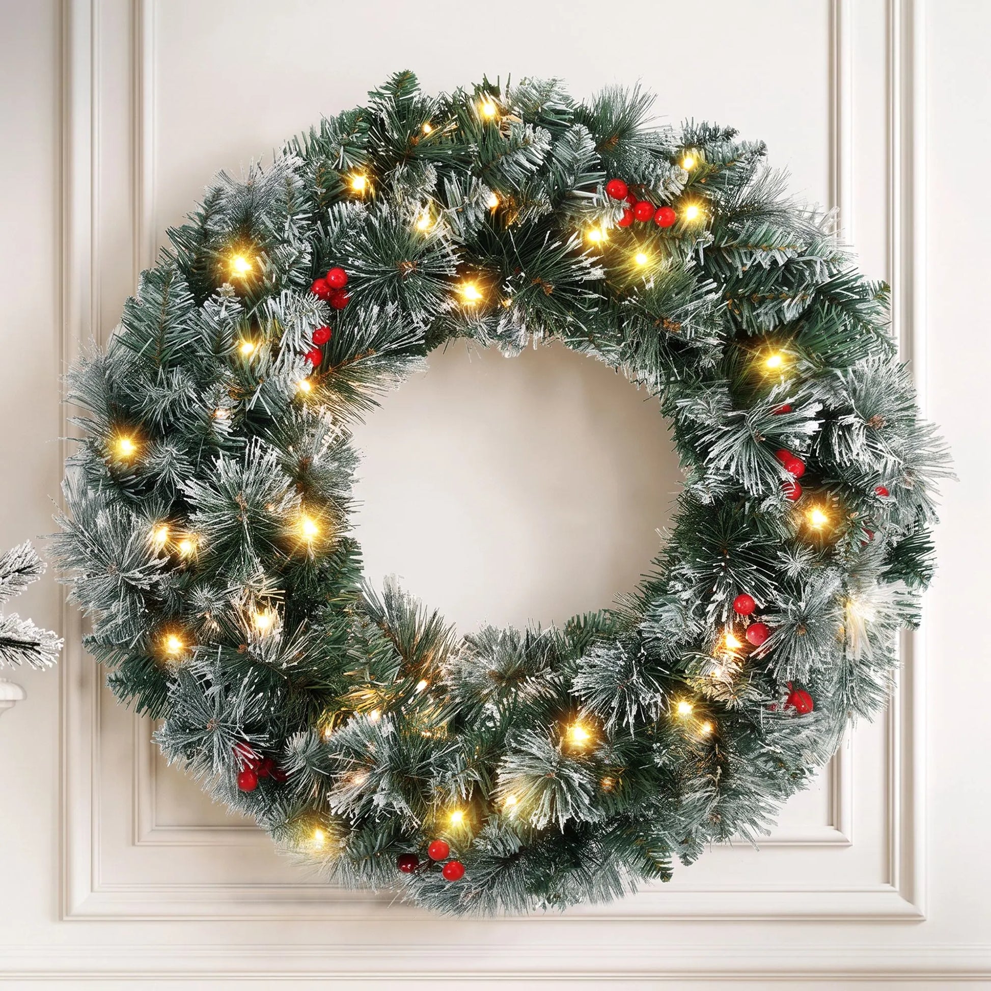 Jingle Jollys 60cm Christmas Wreath LED Lights Snowy Berries Garland Party Decor - Image 9
