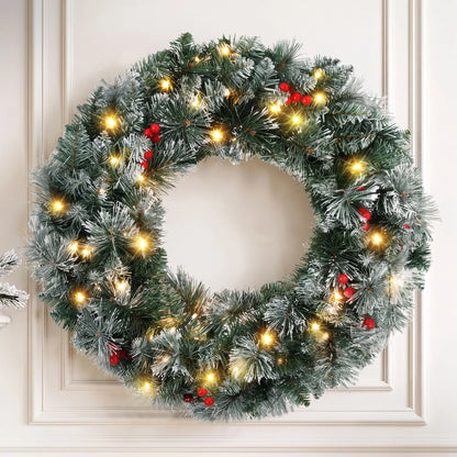 Jingle Jollys 60cm Christmas Wreath LED Lights Snowy Berries Garland Party Decor - Image 9