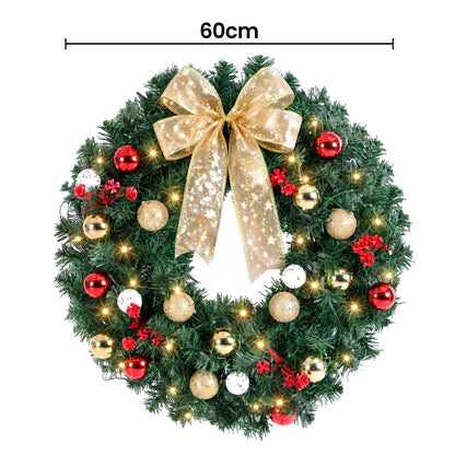 Jingle Jollys Christmas Wreath 60CM LED Garland Berries Bow Baubles Xmas Decor - Image 2