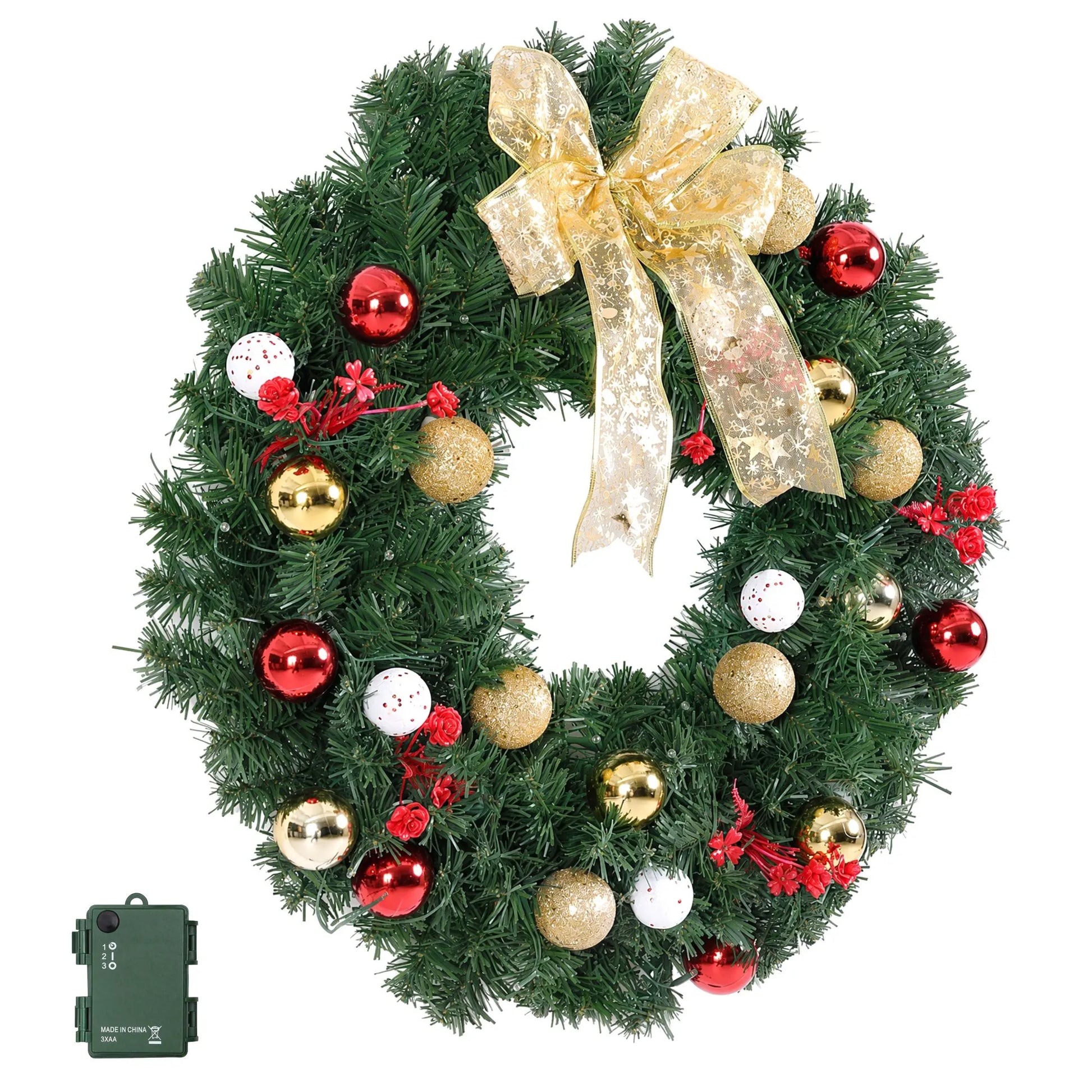 Jingle Jollys Christmas Wreath 60CM LED Garland Berries Bow Baubles Xmas Decor - Image 3