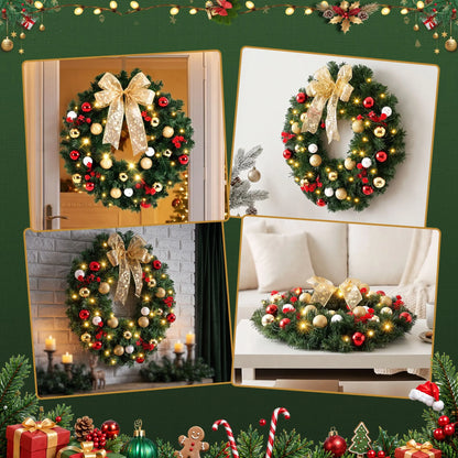 Jingle Jollys Christmas Wreath 60CM LED Garland Berries Bow Baubles Xmas Decor - Image 8