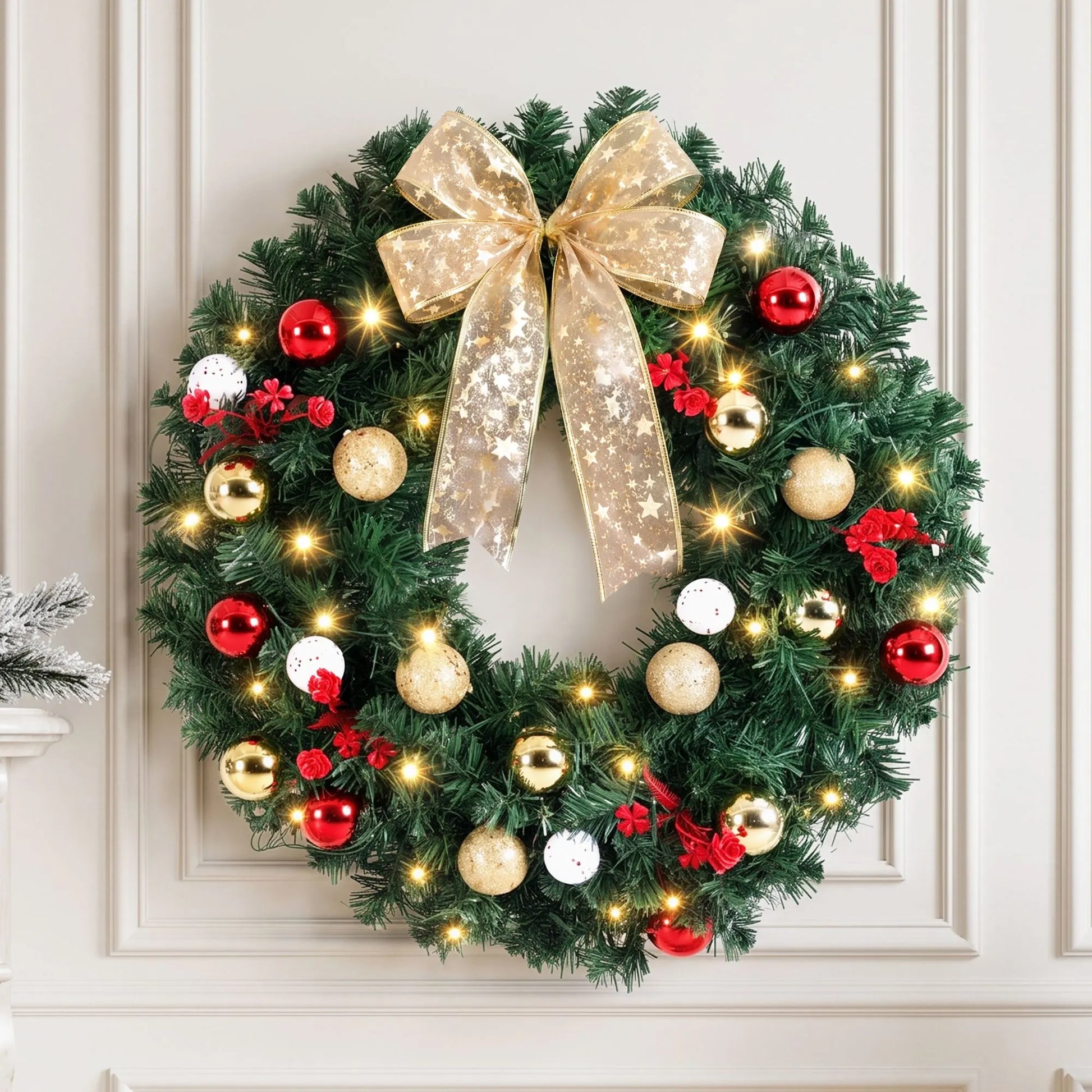 Jingle Jollys Christmas Wreath 60CM LED Garland Berries Bow Baubles Xmas Decor - Image 9