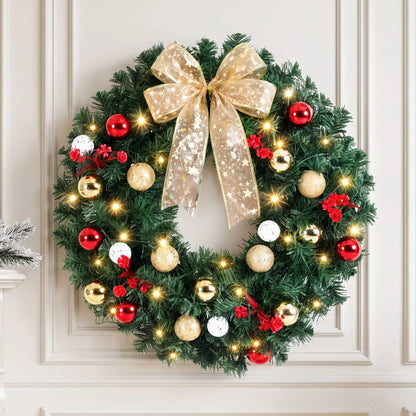 Jingle Jollys Christmas Wreath 60CM LED Garland Berries Bow Baubles Xmas Decor - Image 9