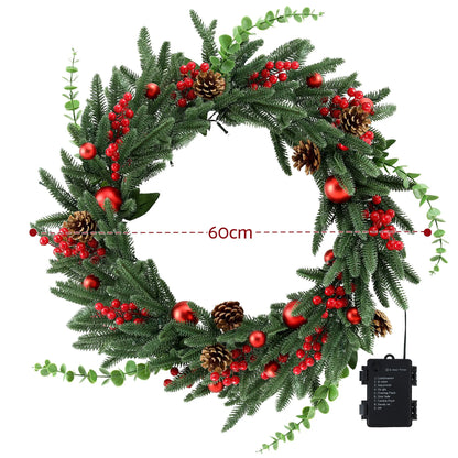 Jingle Jollys 60cm Pre-Lit Christmas Wreath LED Light Front Door Xmas Decor Garland - Image 2