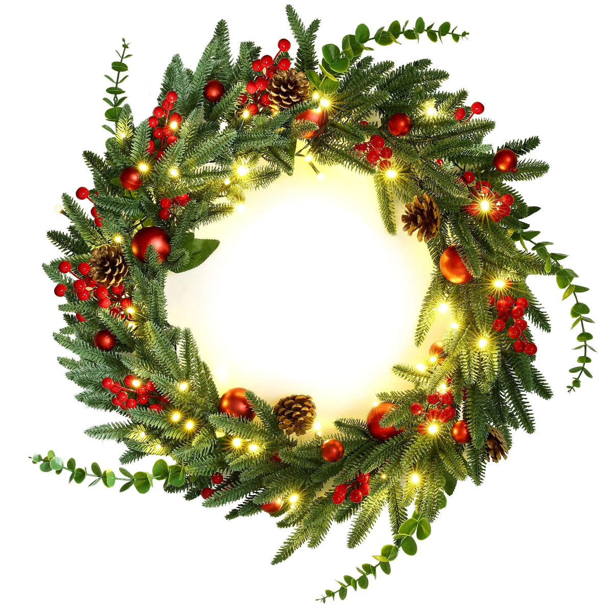Jingle Jollys 60cm Pre-Lit Christmas Wreath LED Light Front Door Xmas Decor Garland - Image 3