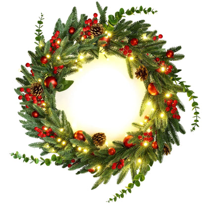 Jingle Jollys 60cm Pre-Lit Christmas Wreath LED Light Front Door Xmas Decor Garland - Image 3