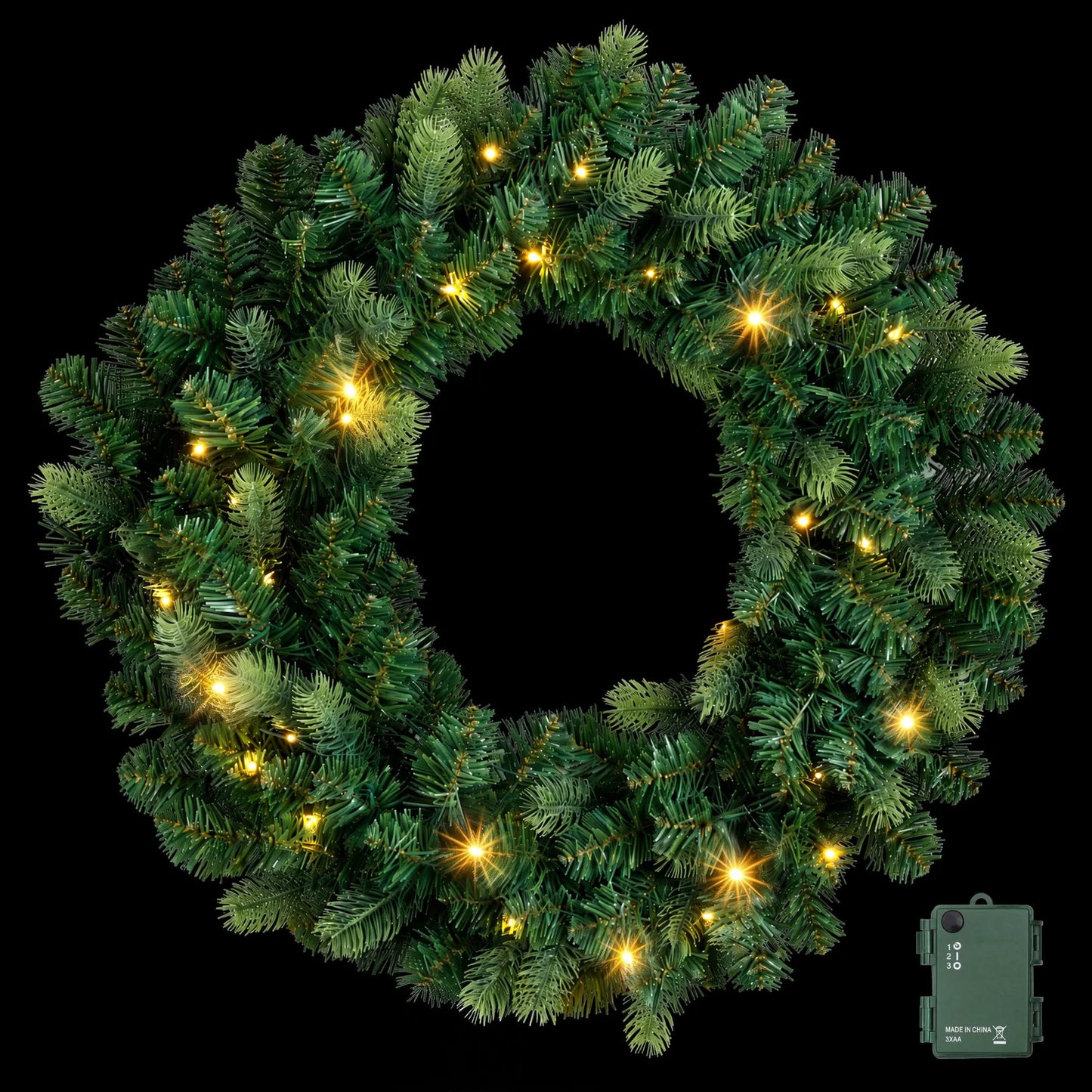 Jingle Jollys 60cm Pre-Lit Christmas Wreath GarlandsWarm White LED Light Door Wreaths Battery Timer