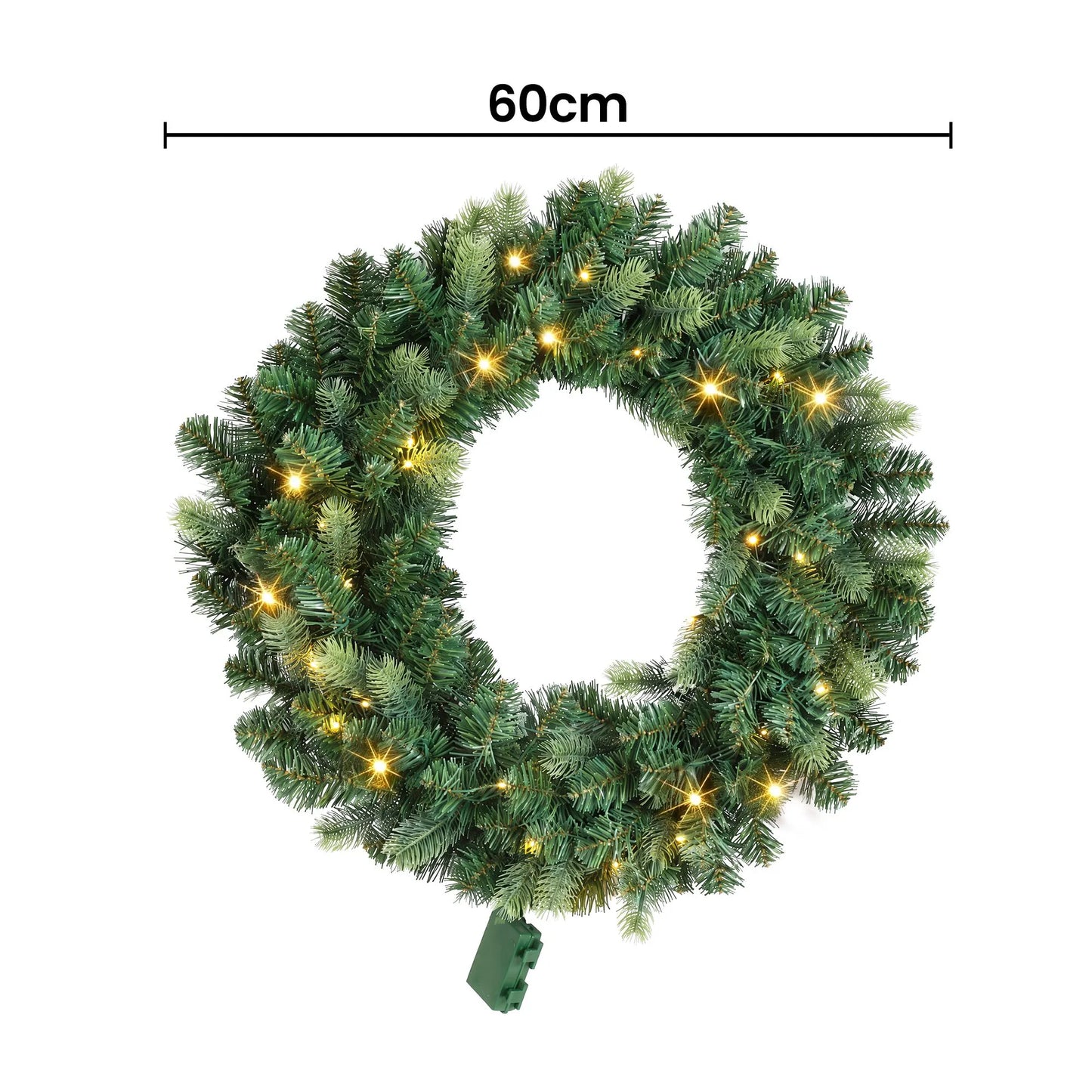 Jingle Jollys 60cm Pre-Lit Christmas Wreath GarlandsWarm White LED Light Door Wreaths Battery Timer - Image 2